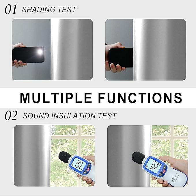 XWZO Full Shading Blackout Curtains 45 Inches Length with Tiebacks- Heat and Light Blocking Rod Pocket Window Drapes with Black Liner Backing for Bedroom/Kid's Room, Light Grey, W52 x L45, Set of 2