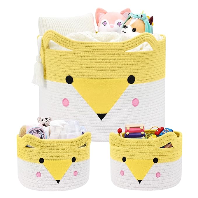 Large Baby Basket Toy Storage 3 Pack, (20"x13.8") Woven Baby Laundry Basket Blanket Basket, Stuffed Animal Storage, Baby Gift Basket Empty, Toy Basket for Kids, Dog, Cat.