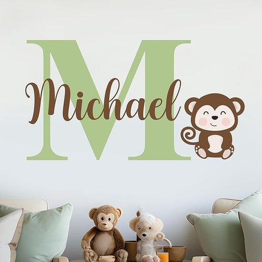CRYPTONITE Personalized Name Jungle Animals Vinyl Wall Decor I Nursery Wall Decal for Baby Boy & Girl Decoration I Stickers for Kids I Multiple Options for Customization (D. Monkey)