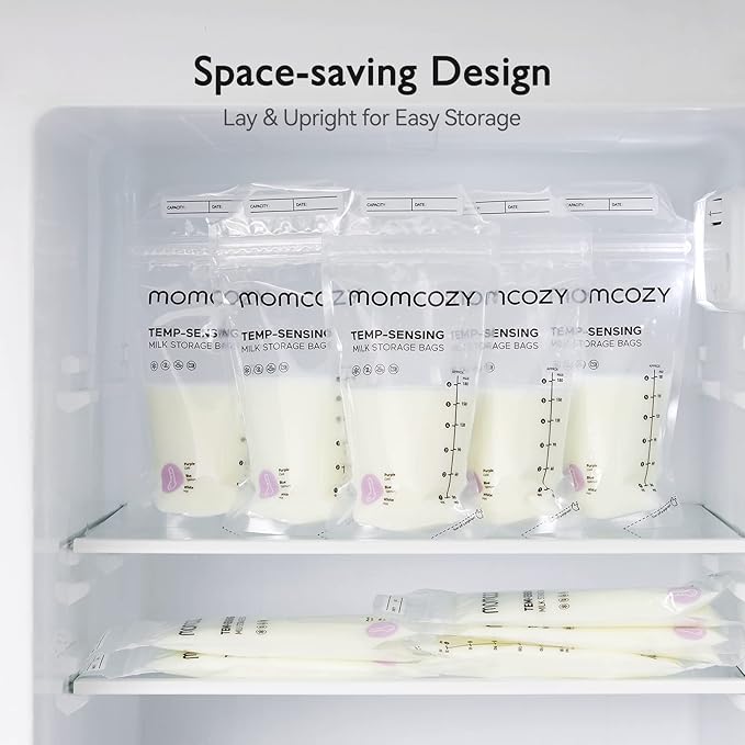 Momcozy Breastmilk Storing Bags, Temp-Sensing Discoloration Milk Storing Bags for Breastfeeding, Disposable Milk Storage Bag with 6 Ounce Self Standing, No-Leak Milk Freezer Storage Pouches, 120pcs