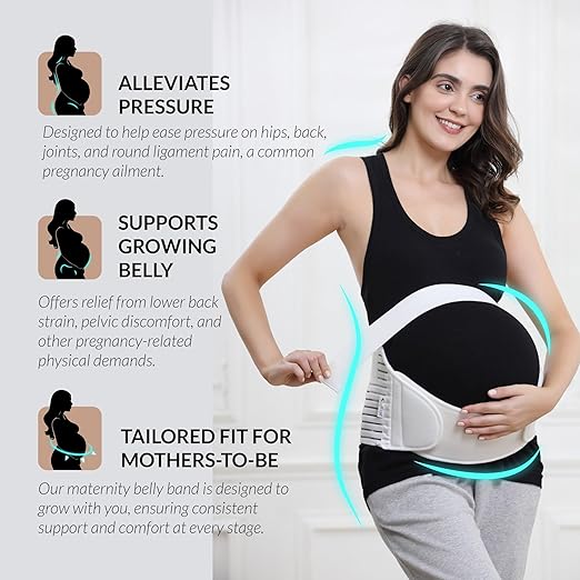 NeoTech Care Pregnancy Support Maternity Belt, Waist/Back/Abdomen Band, Belly Brace (Size S, Ivory Color)