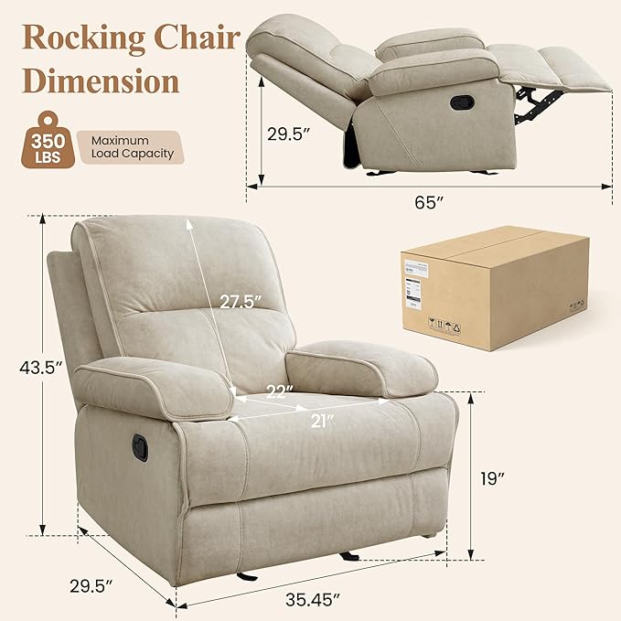 Nursery Rocking Chairs,Velvet Rocker Recliner Nursing Chair,Oversized Nursery Recliner Glider Chair with Extra Wide Footrest for Breastfeeding,Beige