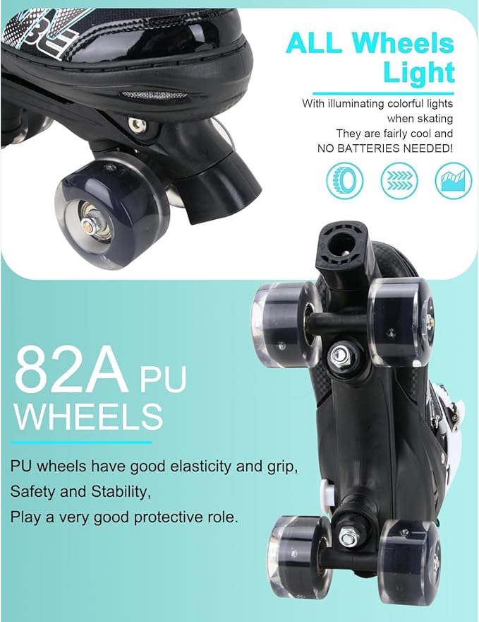 Sowume Adjustable Roller Skates for Girls and Women, All 8 Wheels of Girl's Skates Shine, Safe and Fun Illuminating for Kids
