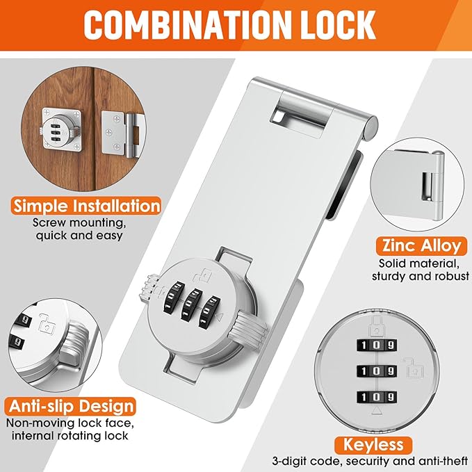 Keyless Cabinet Lock with Combination, Locker Code Lock with 3-Digit Combination, Security Door Lock for Drawers, Lockers, Bifold Doors, Small Doors, Closets, Refrigerators (Silver-1pc)