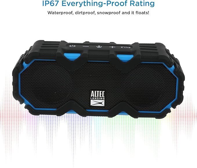 Altec Lansing LifeJacket Mini - Waterproof Bluetooth Speaker with Lights, Portable Wireless Speaker for Pool, Beach, Hiking, Sports, Camping, 16 Hour Playtime, Floats in Water
