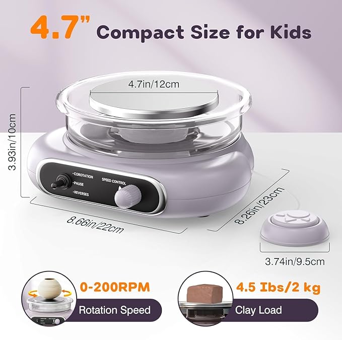 Alldeer Mini Pottery Wheel Kit - 4.7" Turntable Electric Clay Wheel with Foot Pedal, Adjustable Speed Ceramic Making Machine with 8 Pottery Shaping Tools, Craft Kits for Kids