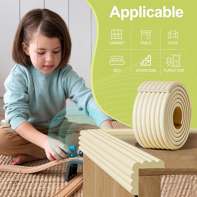 Baby Proofing Wall Corner Protector,Edge Guard Corner Protector,6.56ft Thinken Soft Corner Protectors Pre-Taped Soft Rubber Foam Edge Cushion for Furniture (Brown-L, 6.56Ft x 7.8" W x 0.47" Th)