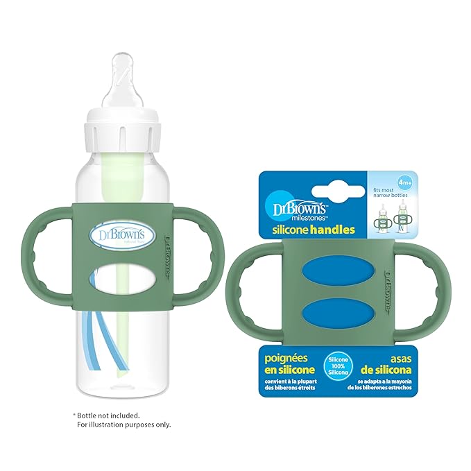 Dr. Brown's Narrow Baby Bottle Handles, 100% Silicone, Easy Grip Removable Handles for Bottle to Sippy Cup Transition, Green, 4m+