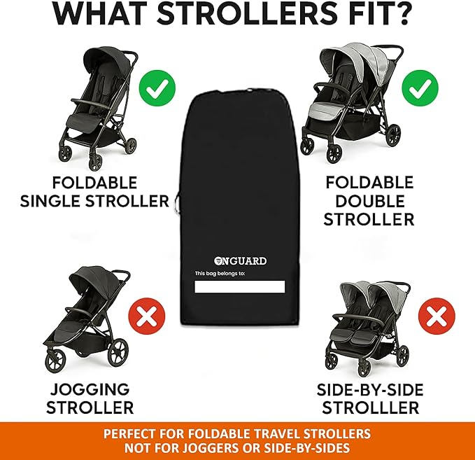 ONGUARD Waterproof Single and Double Stroller Bag for Airplane - Travel Stroller Cover for Air Travel and Storage - Gate Check Bag Backpack- Baby Airplane Essentials - Black