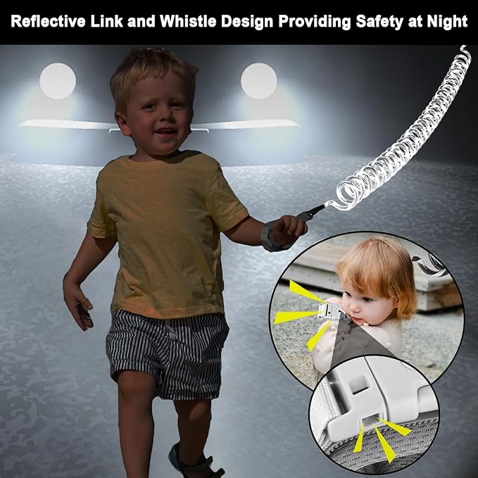 Accmor Toddler Waist Leash Belt, Reflective Baby Anti Lost Wrist Link, Kids Walking Harnesses Children Wristband Tether Leashes with Lock for Boys Girls Ages 1-4 to Outdoor Travel (Black)