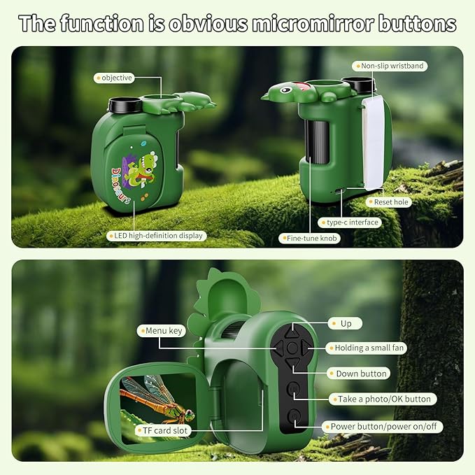 1600X Handheld Microscope for Kids 2" IPS Screen Kit Mini Pocket Digital Microscopes STEM Science with Slides Photo Video Rechargeable Portable Scope Gift for Ages 6-12 (Green)