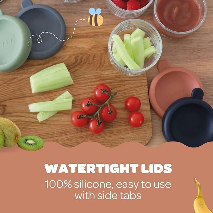 BEABA 5 oz Glass Baby Food Jars with Soft Silicone Air Tight Lids, Glass Storage Containers with Lids, Microwave and Freezer Safe Containers, Sage Green