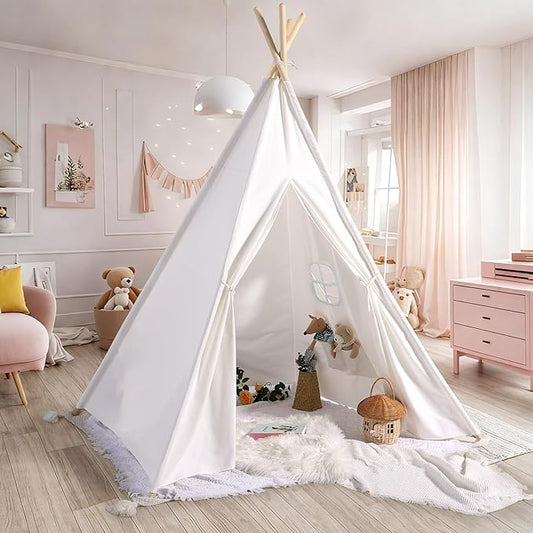Sumbababy Large Teepee Tent for Adults Indoor - Cotton Canvas Kids Tents for Toddlers - Foldable Play Tent Gift Toy for Girls Boys, Picnic Wedding Tent - Boho Playroom Decoration for Party Festivals