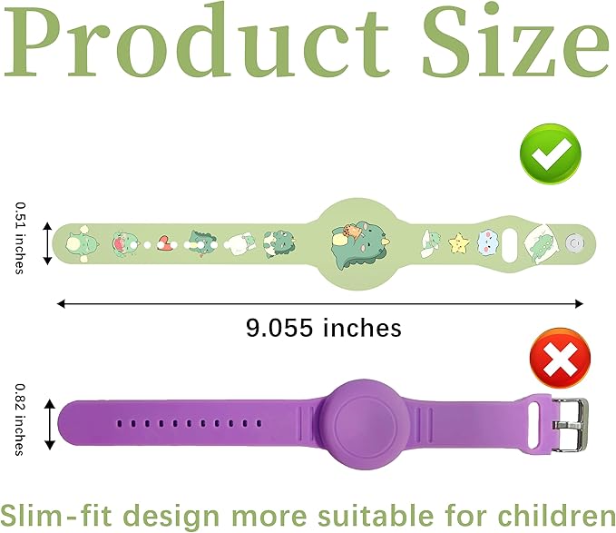 R-fun Waterproof Air Tag Bracelets[2 Pack] Compatible with Apple Air Tag Finders with Cartoon Pattern,Anti Lost GPS Item Finders Case Cover,Green Dinosaur/Blue Shark