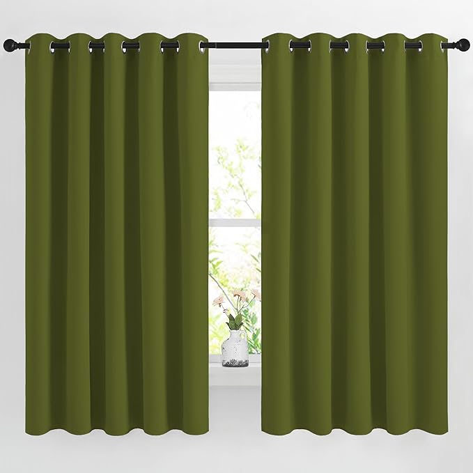 NICETOWN Room Darkening 66 inch Curtains for Bedroom, Grommet Thermal Insulated Room Darkening Window Treatments Voice Reducing for Kids Room, 2 Panels, W66 x L66, Olive