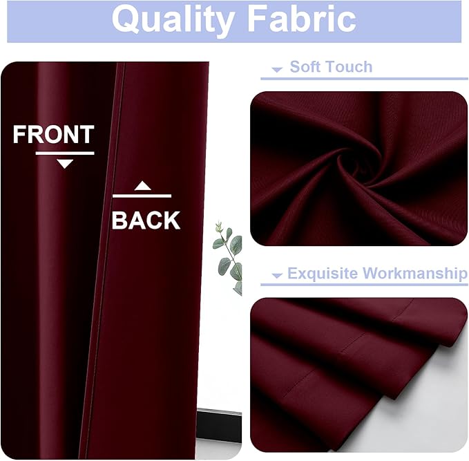 Simplebrand Ava Burgundy Blackout Curtains, 2 Panels Set, 40"W x 72"L, Bedroom & Outdoor, 100% Polyester, Unlined, Pinch Pleat Top, Rod Pocket Hanging