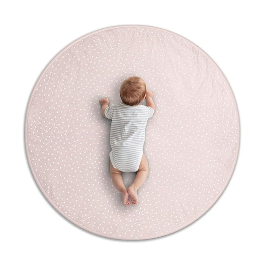 Byrd & Blume Round Baby Play Mat, Organic Cotton Soft Padded Nursery Floor Mat, Safe Hypoallergenic Baby Mat, Reversible, Foldable, Portable Infant Tummy Time Mat Fits Tents & Playpens (40"x40") Pink