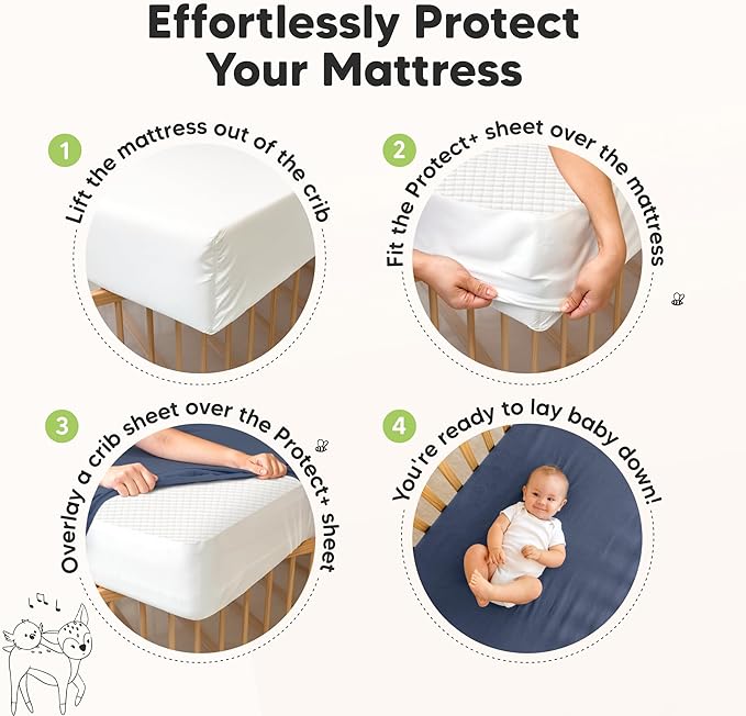 Waterproof Crib Mattress Protector Cover Fitted - 2-Pack Quiet Baby Crib Mattress Pad Sheets, 52" x 28" Soft Quilted Cotton Baby Sheet, Machine Washable, Easy Fit, Durable (Mist Rose/Quin)