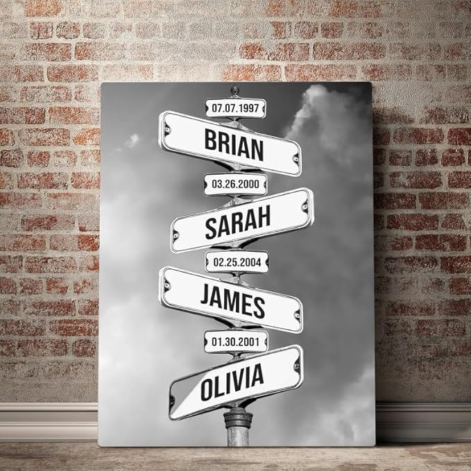 Personalized Family Street Sign Multi-Name Canvas Or Poster Wall Art, Street Sign Customized With Name, Best Gifts For Parents, Grandparents From Kids Daughter Son, Christmas Gift For Family #01