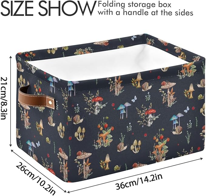 Storage Basket Bin Mushroom Snail Organizer Basket Collapsible Shelf Basket Cube with handle for Nursery Bedroom Bathroom, one sizex1