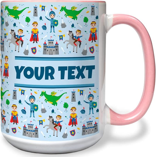 Personalized Mug for Kids - Princes - Custom Name/Text, Ceramic Hot Chocolate/Cocoa/Coffee Cup for Boys, Birthday/Christmas/Holiday Gift - 15 oz, Pink Handle