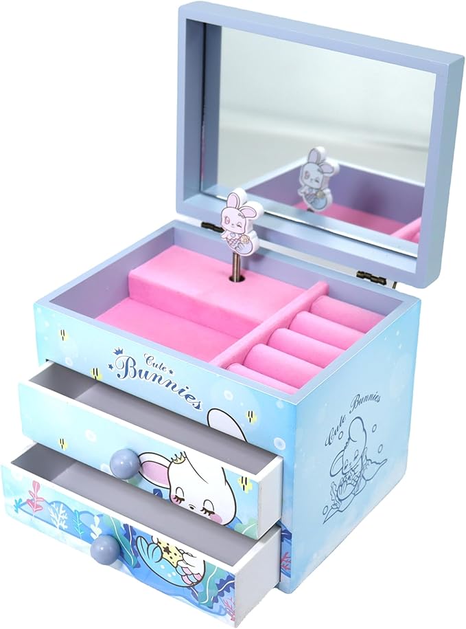 Music Jewelry Box for girls blue Cute bunny girls jewelry box Little girl birthday christmas Gift kids jewelry box Organizer
