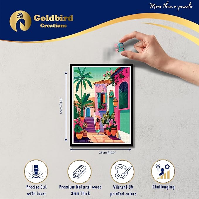 Magnetic Jigsaw Puzzles with Frame for Adults - Original Wooden Jigsaw Puzzle - Rompecabezas para Adultos - Landscape Wall Art Decor - Original Christmas & Birthday Gift (Vibrant Promenade)