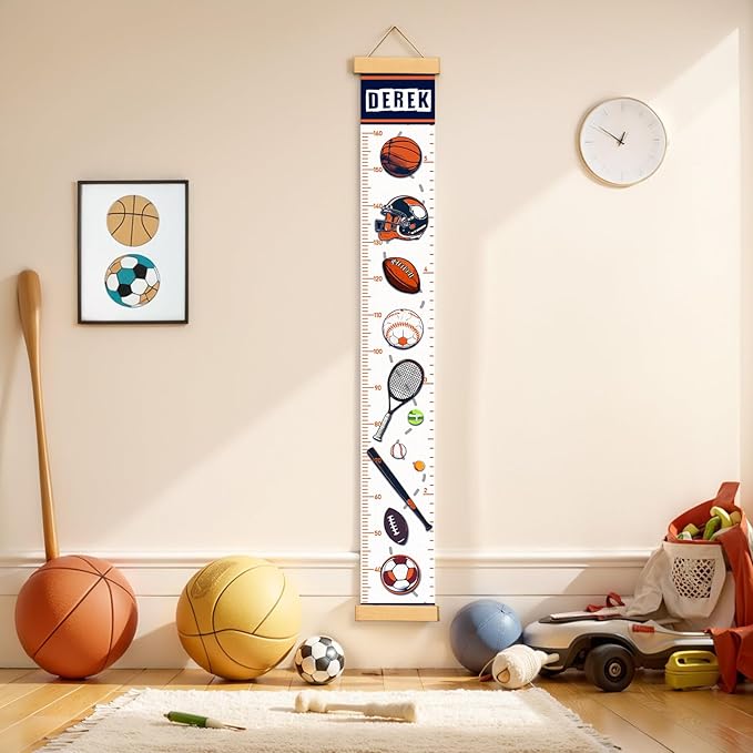 Personalized Name Growth Chart for Kids, Ball Measuring Height Chart, Meaningful Memories Through Kid Size Chart Measurement, Growth Chart Ruler for Wall, Toddler Room Decor