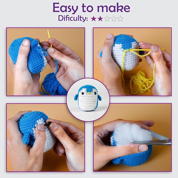 A-URA Learn to Crochet Kit for Beginners Kids and Adults, Premium 4 Animal Pattern Beginner Crochet Kits with Easy Tube Yarn & Step-by-Step Video Tutorials (Forest Friends–Standard Size)