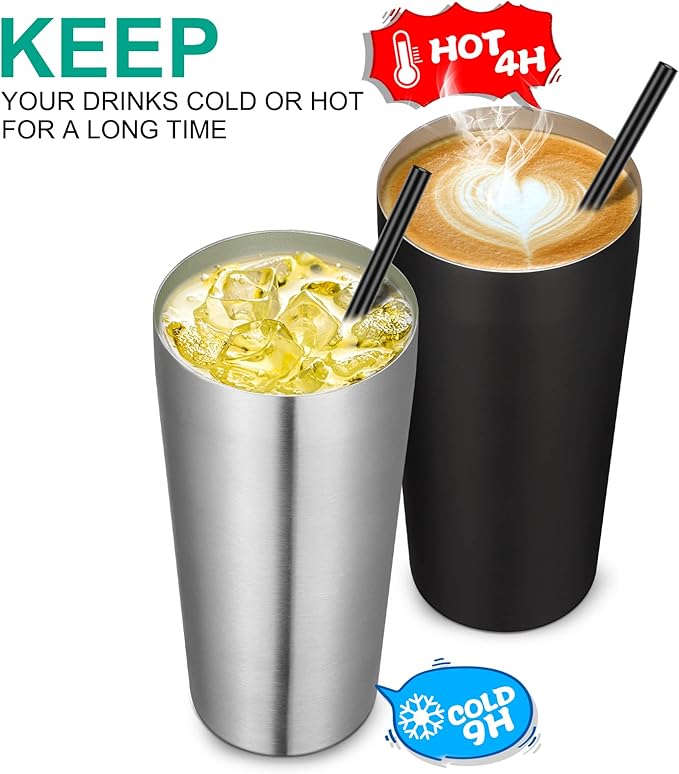 VEGOND 20oz Tumbler Bulk with Lid and Straw 12 Pack, Stainless Steel Vacuum Insulated Tumbler, Double Wall Coffee Cup Travel Mug, Black