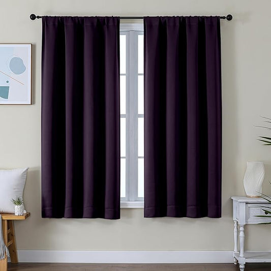 Simplebrand Ava BlackBerry Blackout Curtains for Bedroom 63 Inch Length 2 Panels Set, Nursery Thermal Insulated Energy Saving Rod Pocket Window Treatment Curtains Blackout Drapes, W40 x L63 Inch