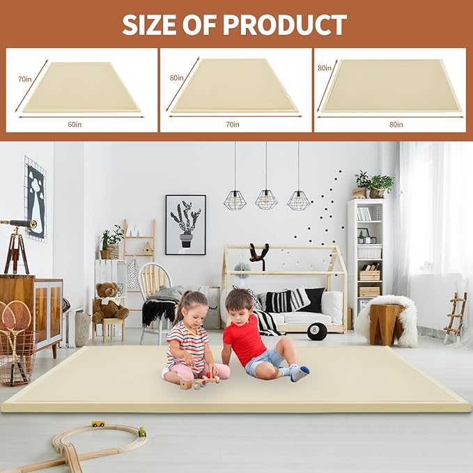 Baby Play Mat for Floor - 1.4" Thick Memory Foam Rug, 80"x70" Playpen Tummy Time Mat, Soft Velvet Nursery Rug, Large Padded Crawling Mat, Cushioned Pads for Playroom Toddlers, Infants, Yoga, Tatami