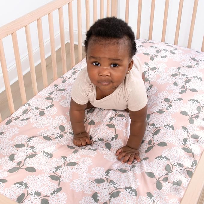 The Peanutshell 4-Pack Fitted Organic Crib Sheet Set - Soft & Breathable Baby Girl or Boy Crib Sheets, 100% Jersey Cotton Nursery Decor, Fit for Standard Mattress Cover- Cottage Floral