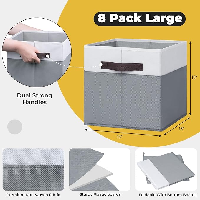 Criusia Storage Cubes for Cube Organizer - 13 inch Fabric Storage Bins for Organizing Clothes Toys Blanket -8 Pack Versatile Storage Baskets for Shelves/Storage and Organization for Bedroom RV Closet
