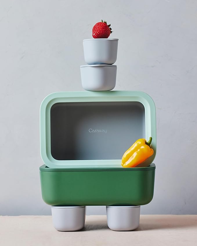 Caraway Glass Food Storage - 6.6 Cup Glass Container - Ceramic Coated Food Container - Non Toxic, Non Stick - Dishwasher, Oven, & Microwave Safe – Gray