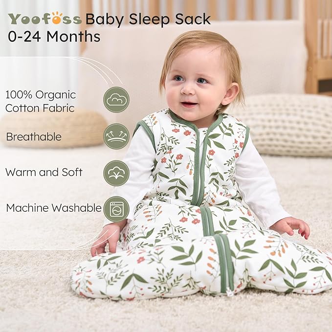 Yoofoss Baby Sleep Sack 0-6 Months, 1.5 Tog Baby Wearable Blanket with 2-Way Zipper, 100% Cotton Organic Fabric Winter Infant Sleeping Sack, Warm Soft Comfy