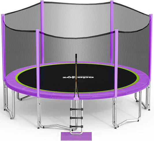 Zupapa 1800LBS Weight Capacity Double Frames Trampoline with No-Gap Design Curved Poles 16 15 14 12 10FT Trampolines with Enclosure Net for Kids Adults, Outdoor Family Fun