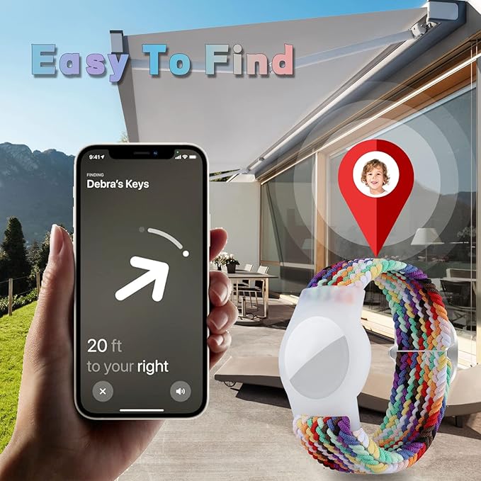 Kids Bracelet Compatible with AirTag, GPS Kid Tracker Holder Braided Wristband for Apple Air Tag, 2022 Upgraded Nylon Adjustable Anti Lost Airtag Watch Band for Kids Children Elders (Rainbow)