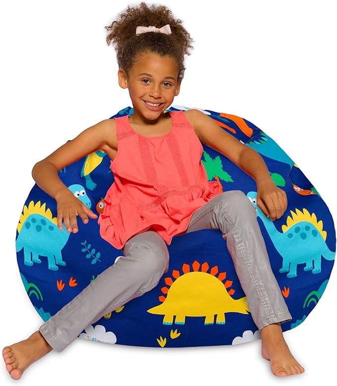 Posh Creations Bean Bag Chair for Kids, Teens, and Adults Includes Removable and Machine Washable Cover, Canvas Dinos on Blue, 38in - Large
