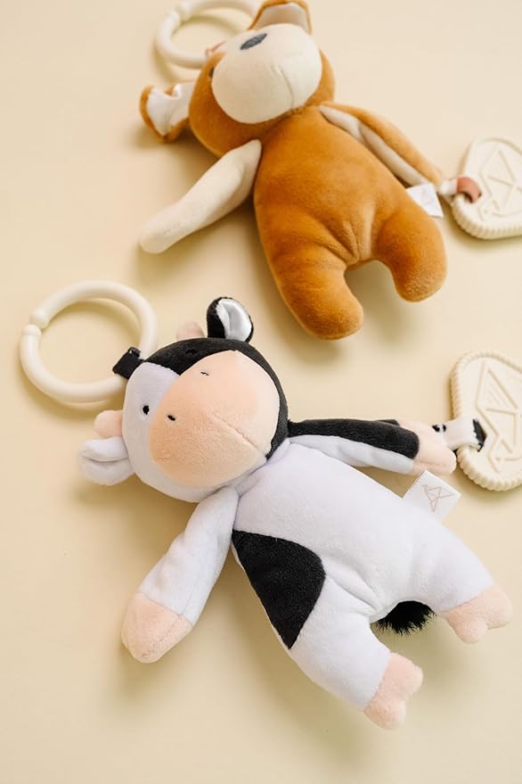 Copper Pearl On-The-Go Plush: Clip On Baby Toys for Travel, Soft Puppy Stuffed Animal with Teether for Sensory Development - Pepper Puppy