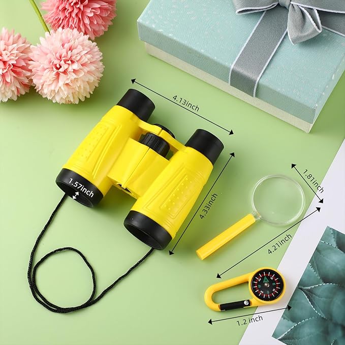 Wettarn 24 Pack Kid Mini Compact Binocular Compass Magnifying Glass Set for 3-12 Years Boy Girl Toddler Small Telescope Binocular for Kid Bird Watching Camping Hiking Exploring Outdoor Play