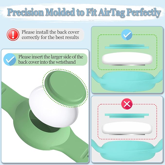 Kids Waterproof Airtag Bracelet Compatible with Apple AirTag, Hidden Silicon Protective Case for Air Tag GPS Tracker Holder, Adjustable Anti-Lost Watch Band for Toddler Child (Green)