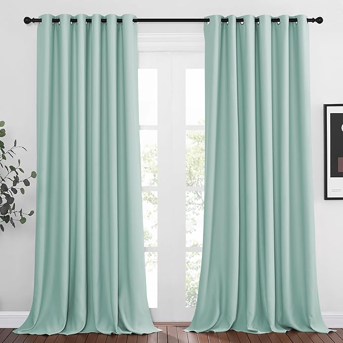 NICETOWN Blackout Curtains and Drapes for Window 95" L - Triple Weave Energy Saving Thermal Insulated Solid Grommet Blackout Panels for Patio (80" Wide per Panel, 2 Panels, Aqua Blue)