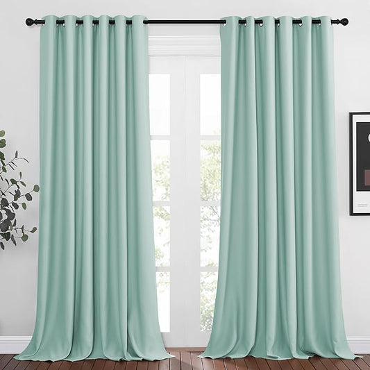 NICETOWN Blackout Curtains and Drapes for Window 95" L - Triple Weave Energy Saving Thermal Insulated Solid Grommet Blackout Panels for Patio (80" Wide per Panel, 2 Panels, Aqua Blue)