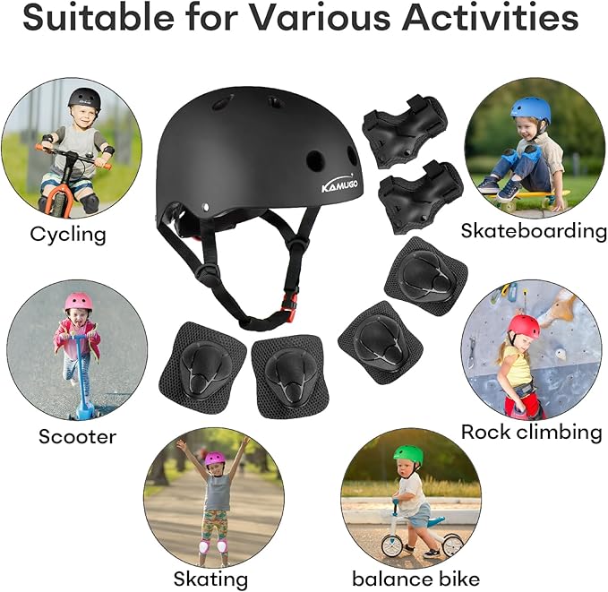 KAMUGO Kids Bike Helmet, Toddler Helmet for Ages 2-8 Boys Girls with Sports Protective Gear Set Knee Elbow Wrist Pads for Skateboard Cycling Scooter Rollerblading