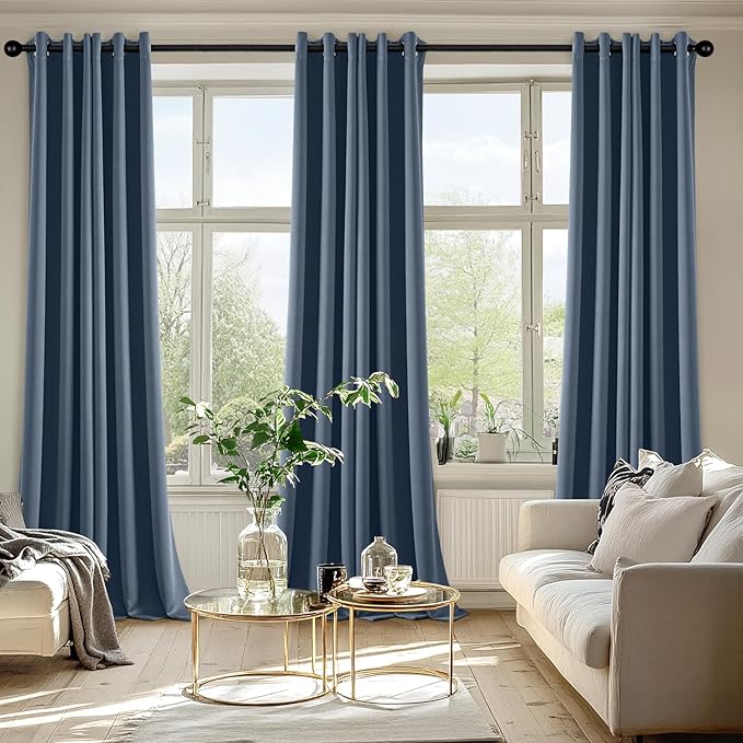 MIULEE Stone Blue Blackout Curtains for Bedroom Living Room 90 Inches Long 2 Panels, Thermal Insulated Room Darkening Drapes Solid Grommet Top Noise Reducing Light Blue Window Treatments 40x90 Inch