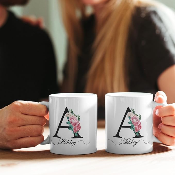 Personalized Monogrammed Mug for Women with Name and Initial - Custom Monogram Coffee Mugs - Initial Mugs - Mother's Day Gifts, Birthday Gift for Woman - Bridesmaid Mug