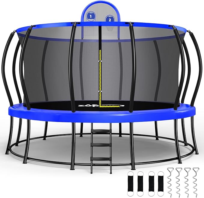 Zupapa 1800LBS Weight Capacity 2025 Double Frames Trampoline with No-Gap Design Curved Poles 16 15 14 12FT Trampolines for Kids with Enclosure Net Outdoor Trampolin for Children Adults Family