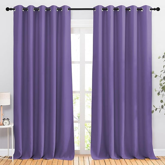 NICETOWN Lilac Purple Curtains 102 inch Length, Grommet Blackout Room Darkening Blackout Window Treatments Sound Reducing for Bedroom/Kids Room, W66 x L102