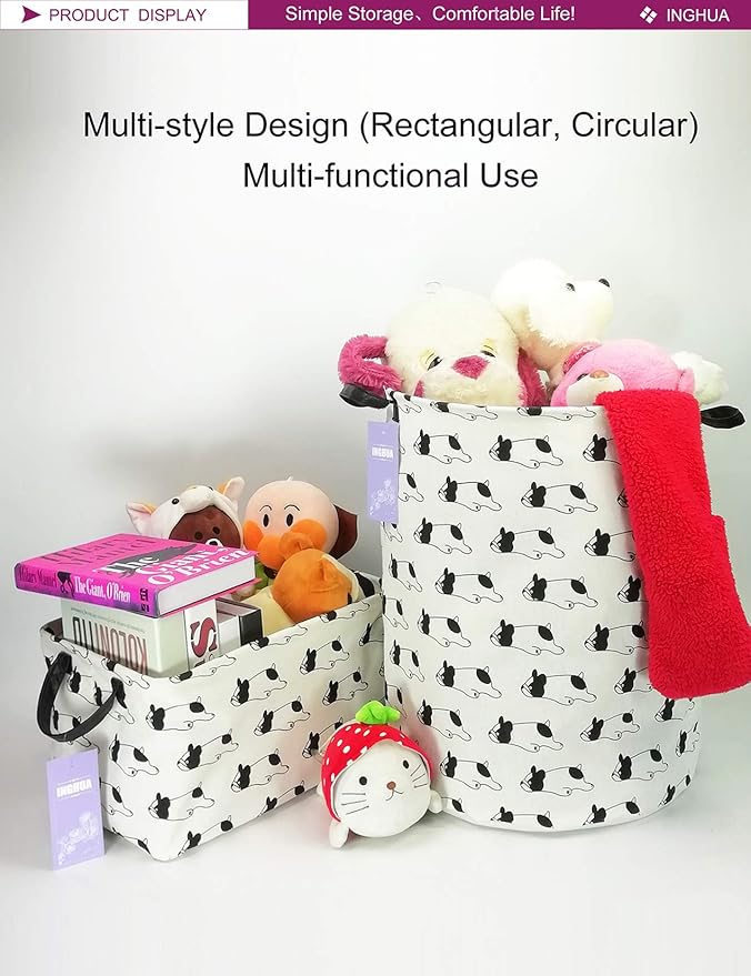 Rectangular Storage Basket Fabric Organizer Bin for Toys,Books,Clothes,Gifts,Pets-Perfect for Home,Office,Nursery,Dorm,Shelf(Rec Bulldog)